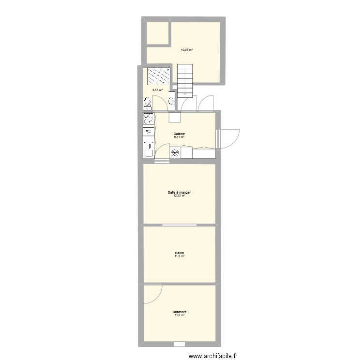 Maison. Plan de 6 pièces et 59 m2
