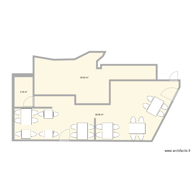 lepante rdc. Plan de 3 pièces et 63 m2