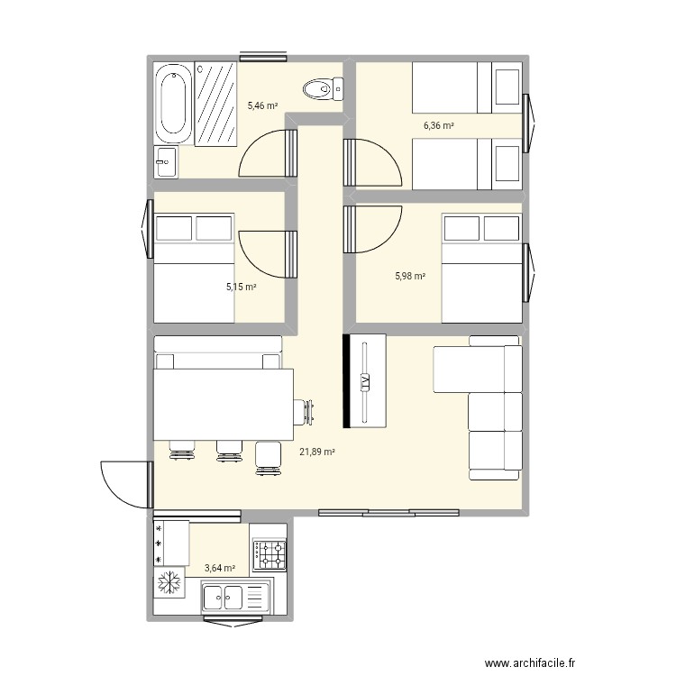 Maison. Plan de 6 pièces et 48 m2