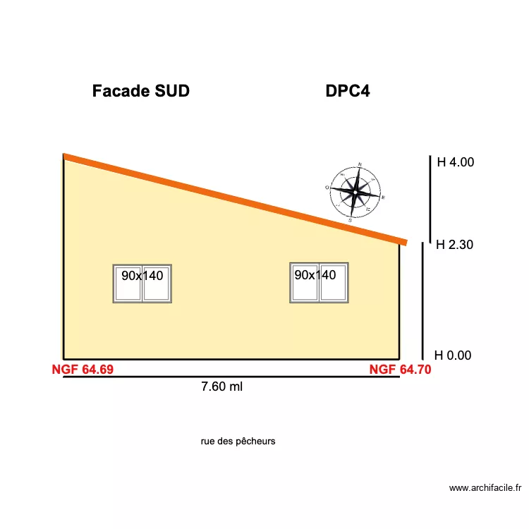 garage facade SUD. Plan de 