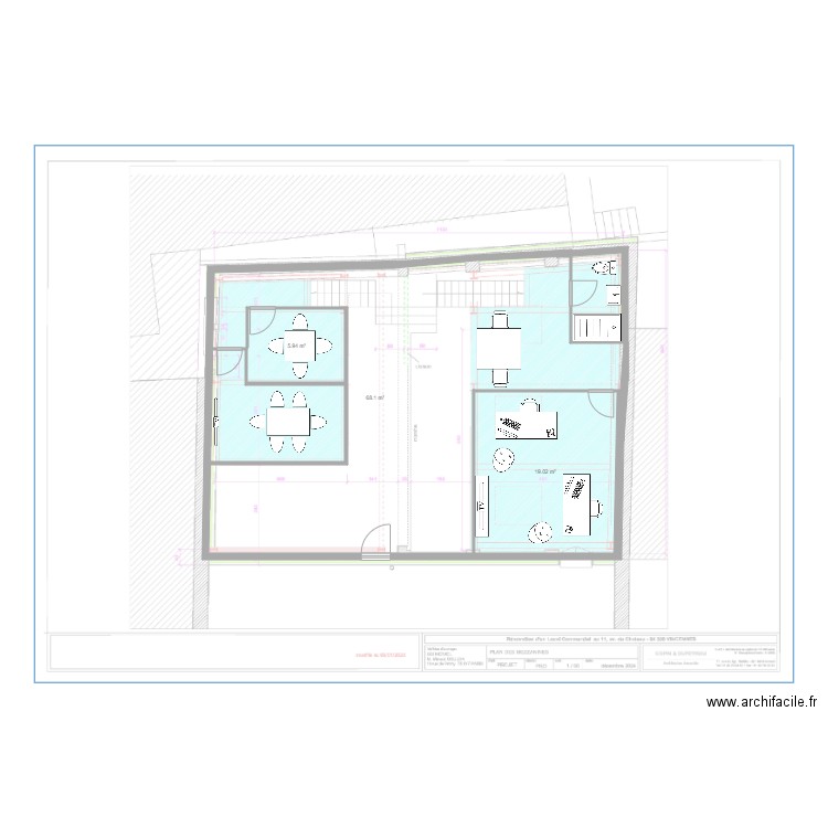 vincennes etage 2. Plan de 3 pièces et 100 m2