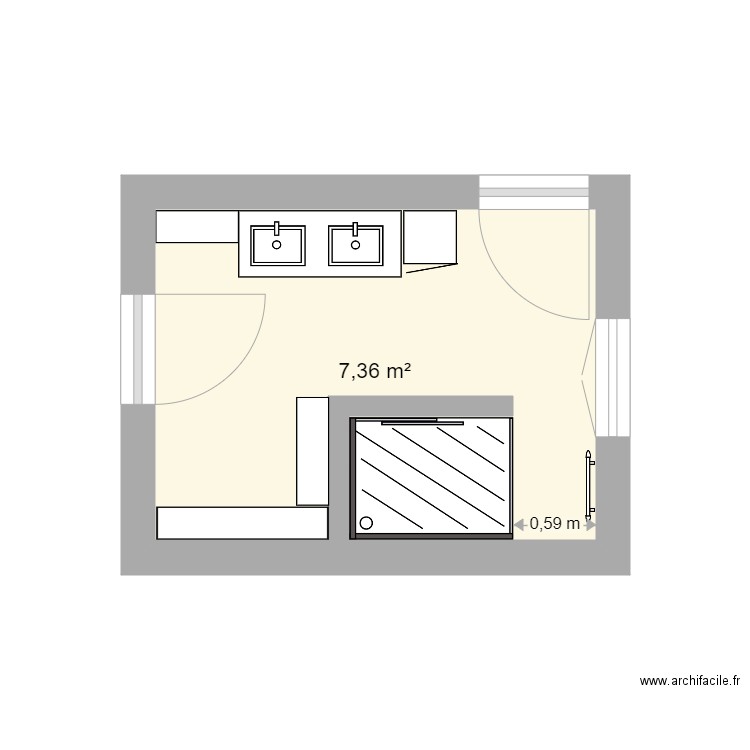SDB RDC BVD30. Plan de 1 pièce et 7 m2