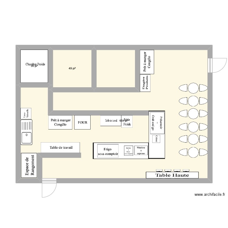 Plan BLEU Café 2.2. Plan de 3 pièces et 68 m2