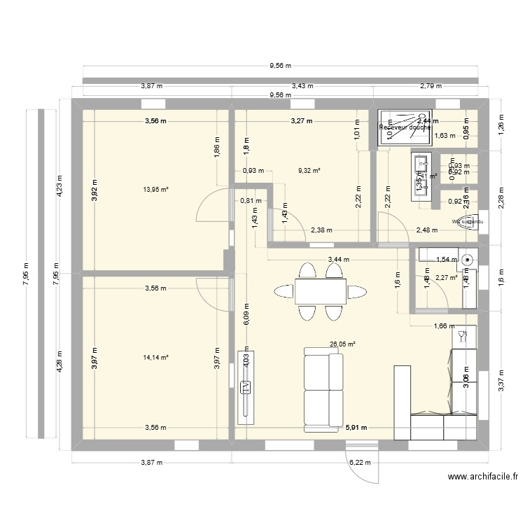 Aménagement sous-sol jean petit 2025. Plan de 6 pièces et 73 m2