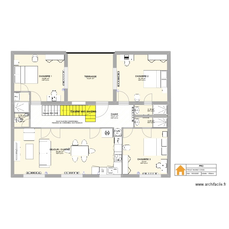 MUSSET ETAGE. Plan de 10 pièces et 111 m2