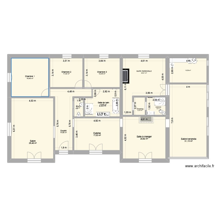 essai papy mamie. Plan de 14 pièces et 203 m2