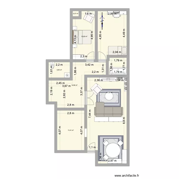 Patate's appartement. Plan de 6 Pièces et 92 m² Patate's appartement. Plan de 6 Pièces et 92 m²