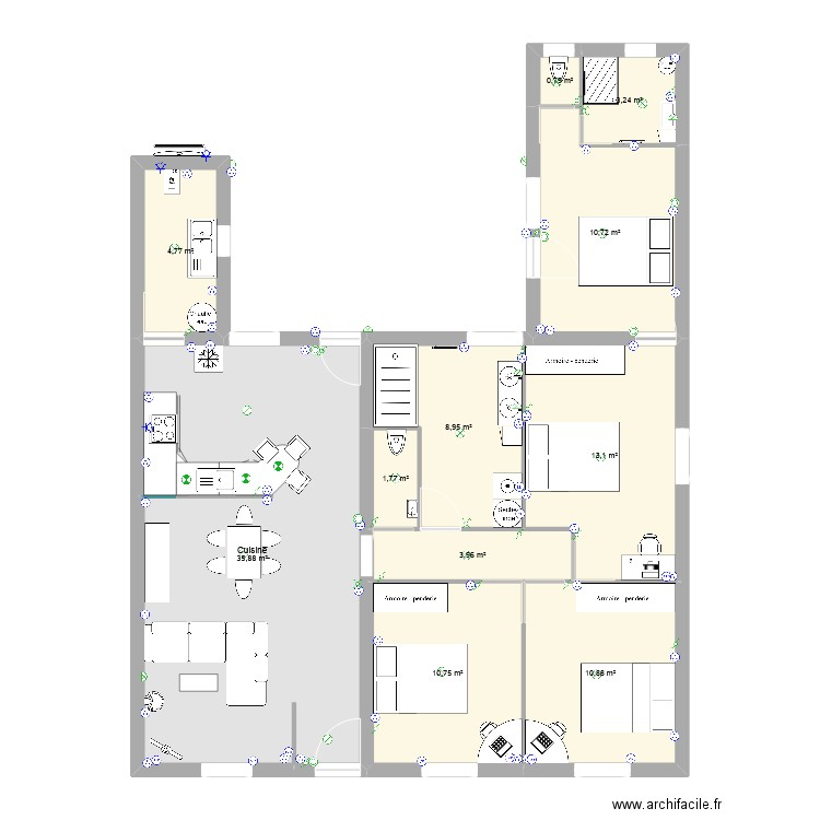cogn3. Plan de 11 pièces et 105 m2