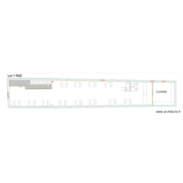 plan de transformation rez L29 restaurant. Plan de 1 pièce et 1 m2