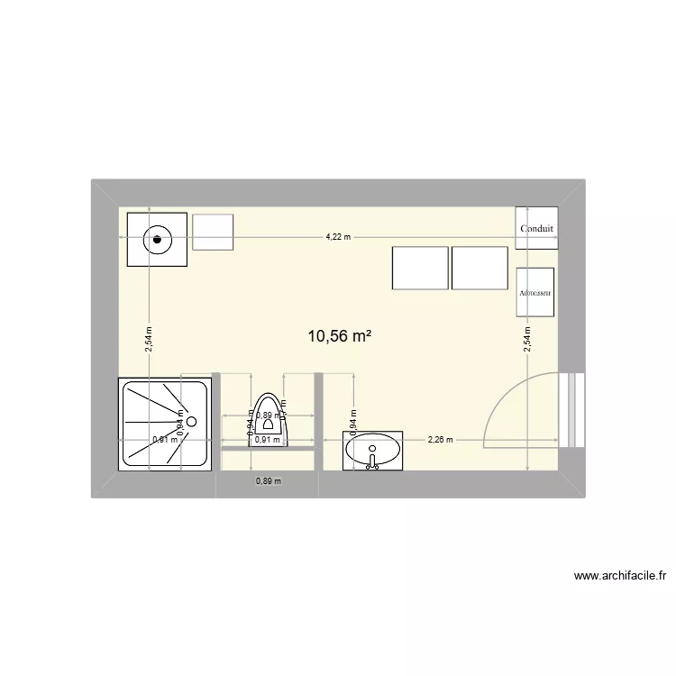 Salle de bain sous sol. Plan de 1  et 11 m²