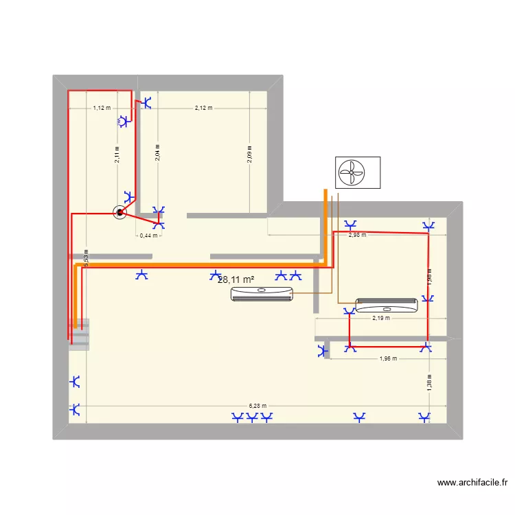 Électricité prise et clim. Plan de 1 et 28 m² Électricité prise et clim. Plan de 1 et 28 m²