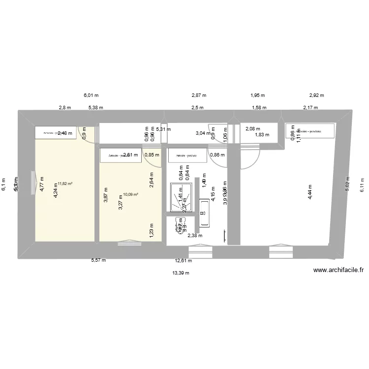 etage 1. Plan de 2 pièces et 22 m²