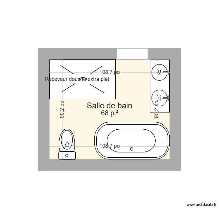 Salle de bain1. Plan de 1 pièce et 6 m2
