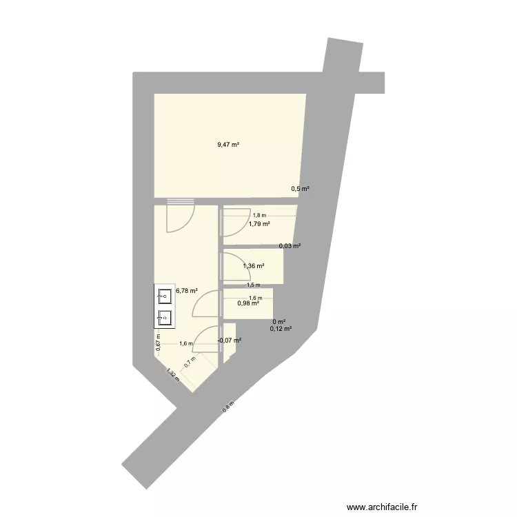 wc continental Valence. Plan de 10  et 21 m²