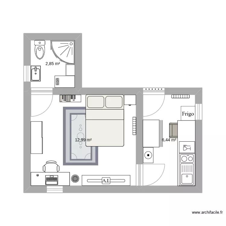 studio 2. Plan de 3 Pièces et 22 m²