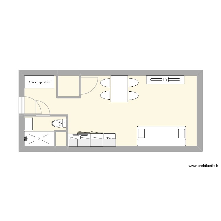 Plan cuisine. Plan de 4 pièces et 26 m2