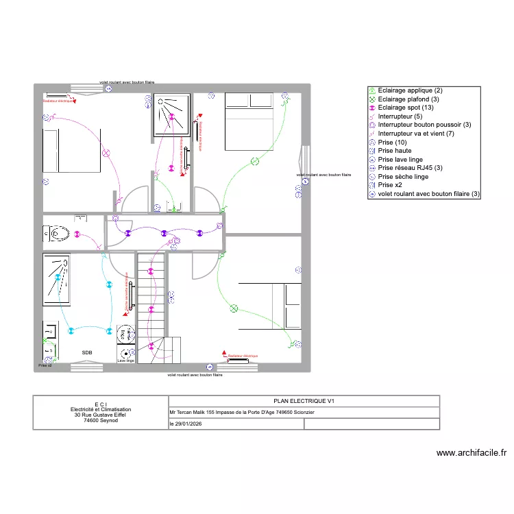 Malik Tercan &eacute;tage. Plan de 3  et 62 m²