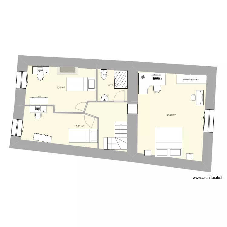 Maison etage 3 chambres  2 enfants. Plan de 