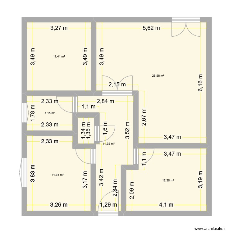 Appart. Plan de 6 pièces et 80 m2