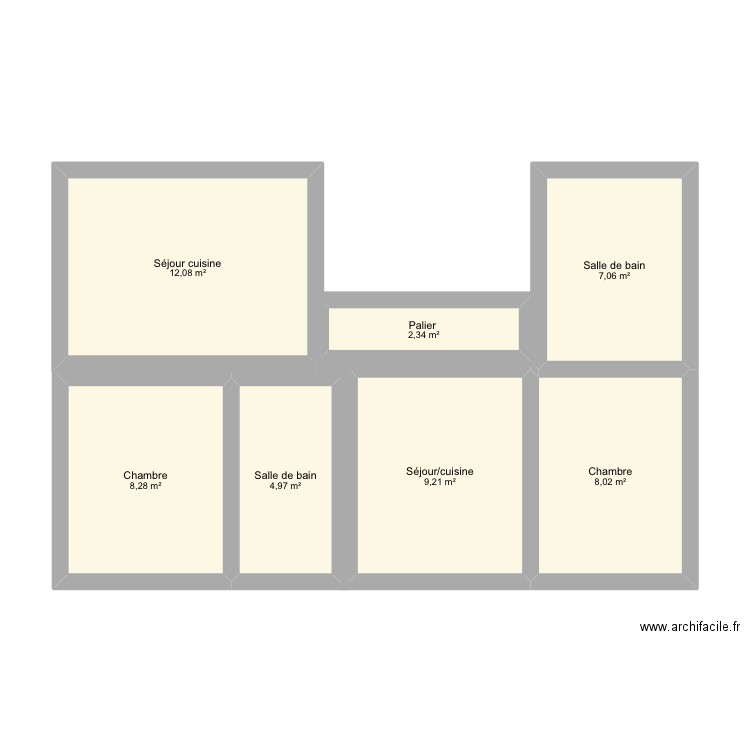 St clair 2eme étage. Plan de 7 pièces et 52 m2