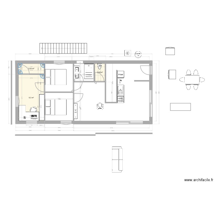 Extenstion 1. Plan de 3 pièces et 13 m2