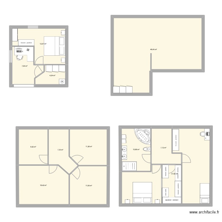 Etage actuel. Plan de 12 pièces et 183 m2