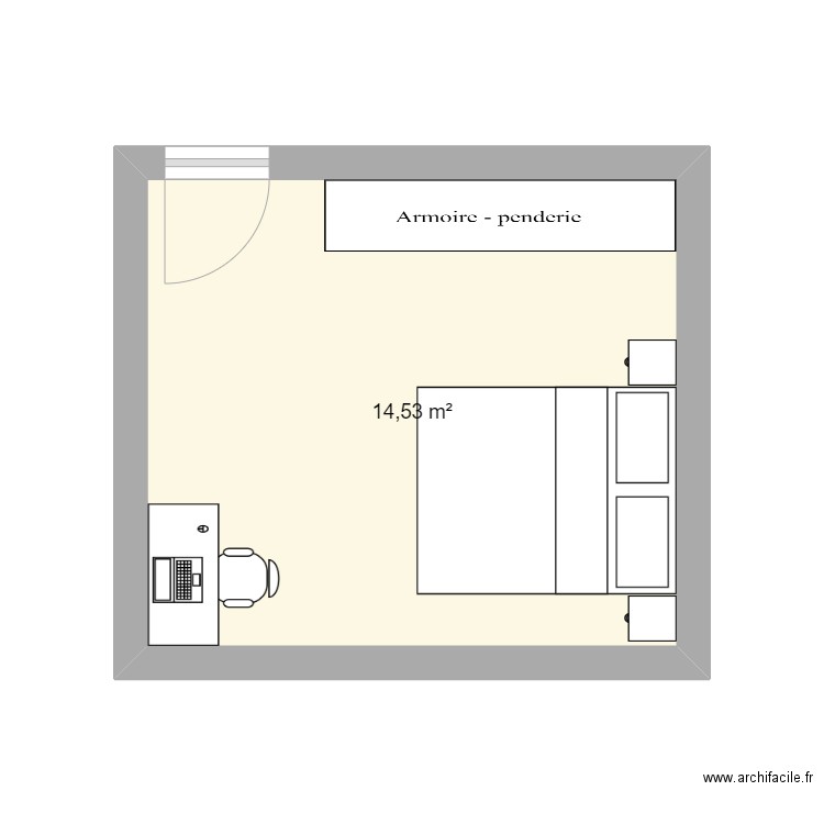 chambre ao. Plan de 1 pièce et 15 m2