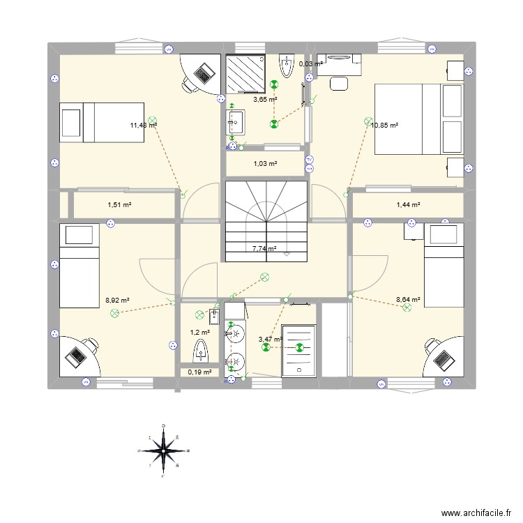 Maison Cormeilles-1er Etage-V0. Plan de 13 pièces et 60 m2