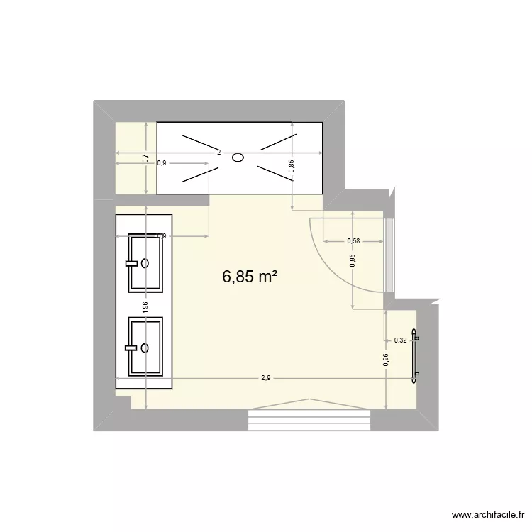 SDB BAJARD. Plan de 1 Pièce et 7 m²