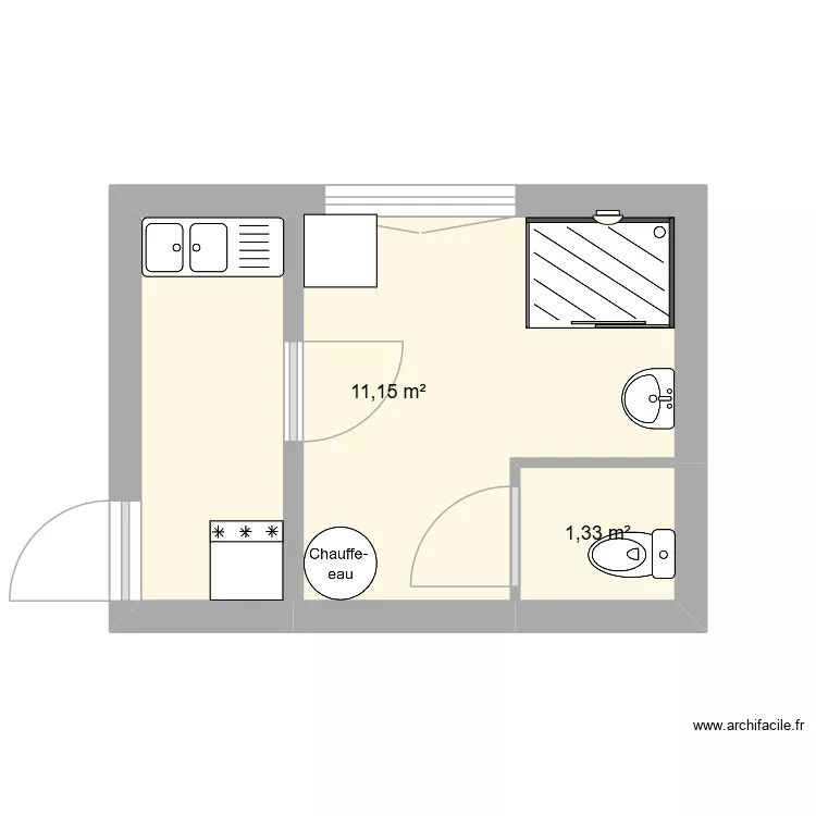 sdb. Plan de 2  et 12 m²
