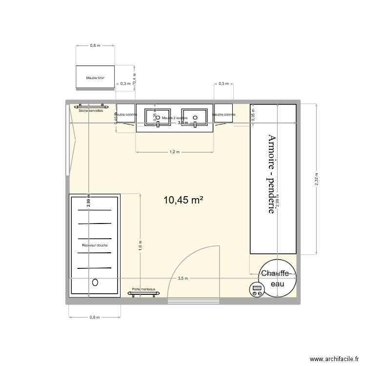 Salle de bain Torcé version 2. Plan de 1 pièce et 10 m2
