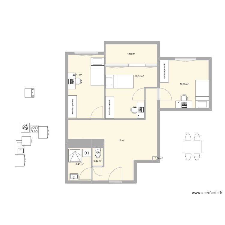 plan2. Plan de 8 pièces et 59 m2