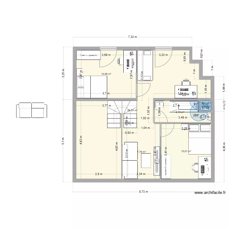 CARTOUCEHRIE R+1. Plan de 6 pièces et 62 m²