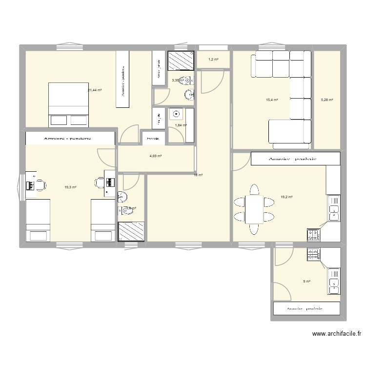 Plan 1. Plan de 12 pièces et 122 m2