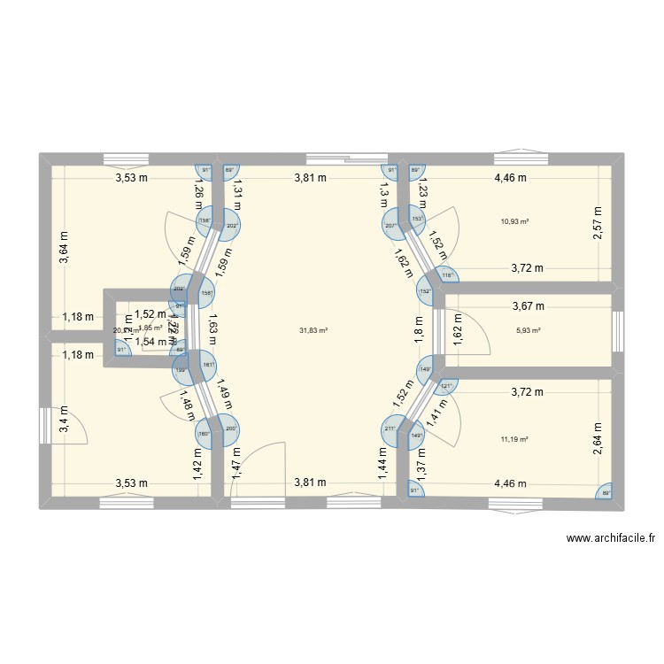 1er maison. Plan de 6 pièces et 85 m2