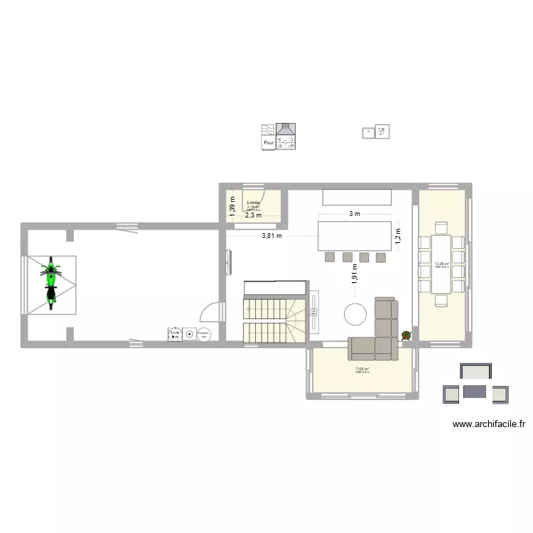 PROJET 1 - RDC. Plan de 3 Pièces et 23 m² PROJET 1 - RDC. Plan de 3 Pièces et 23 m²