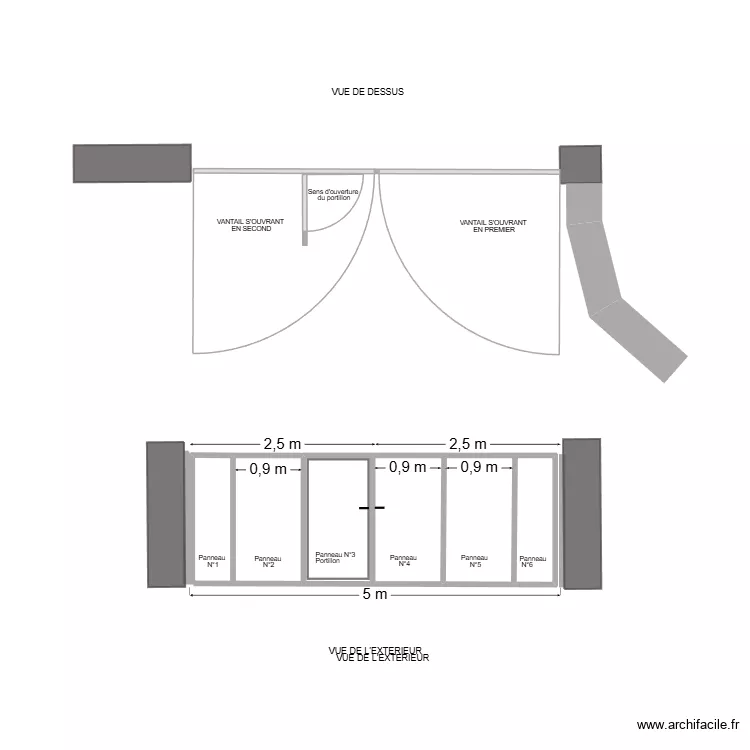 battant 5 m. Plan de 