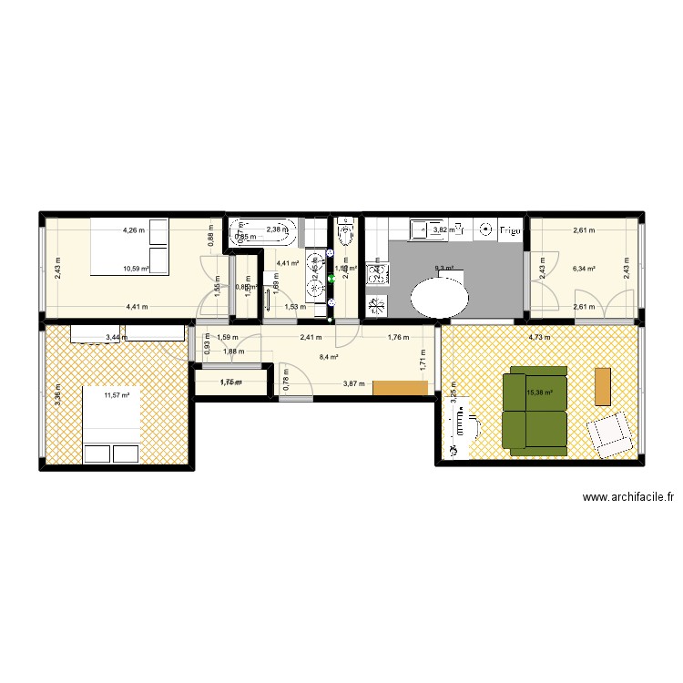 Maille. Plan de 10 pièces et 70 m2