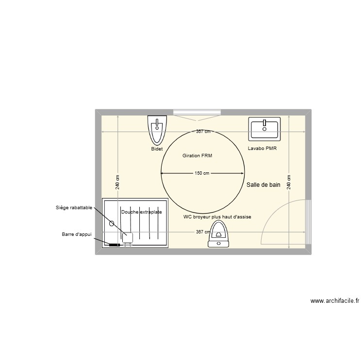 CRETE Brigitte adaptation. Plan de 1 pièce et 9 m2