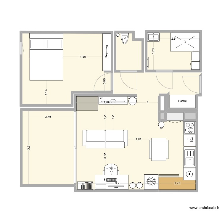 appartement. Plan de 8 pièces et 56 m2
