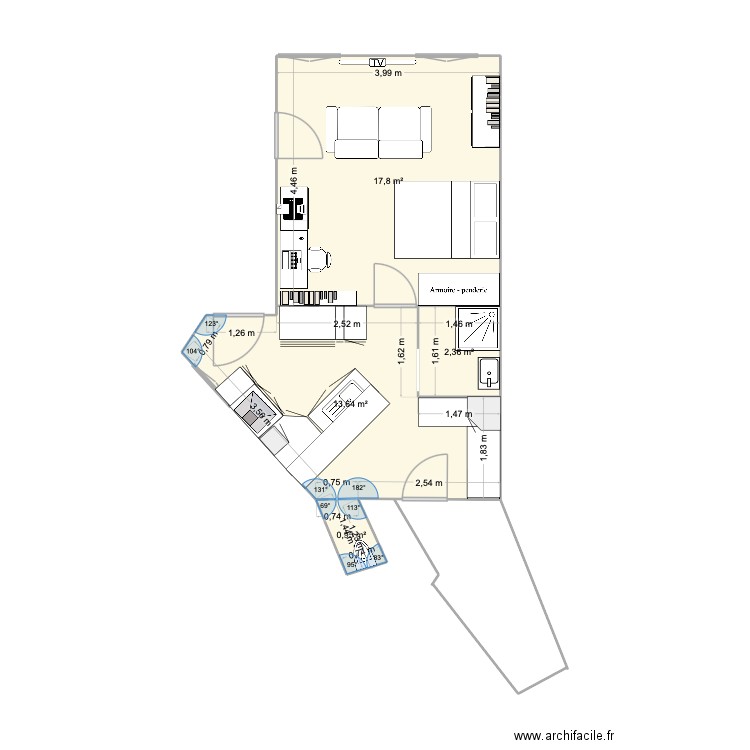 soula jean. Plan de 4 pièces et 35 m2