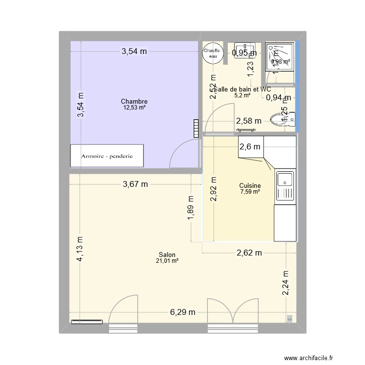Sarragot. Plan de 5 pièces et 47 m2