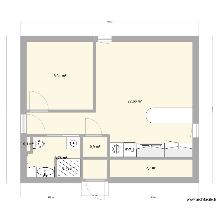 ROSE F2 SDB Projet. Plan de 7 pièces et 39 m2