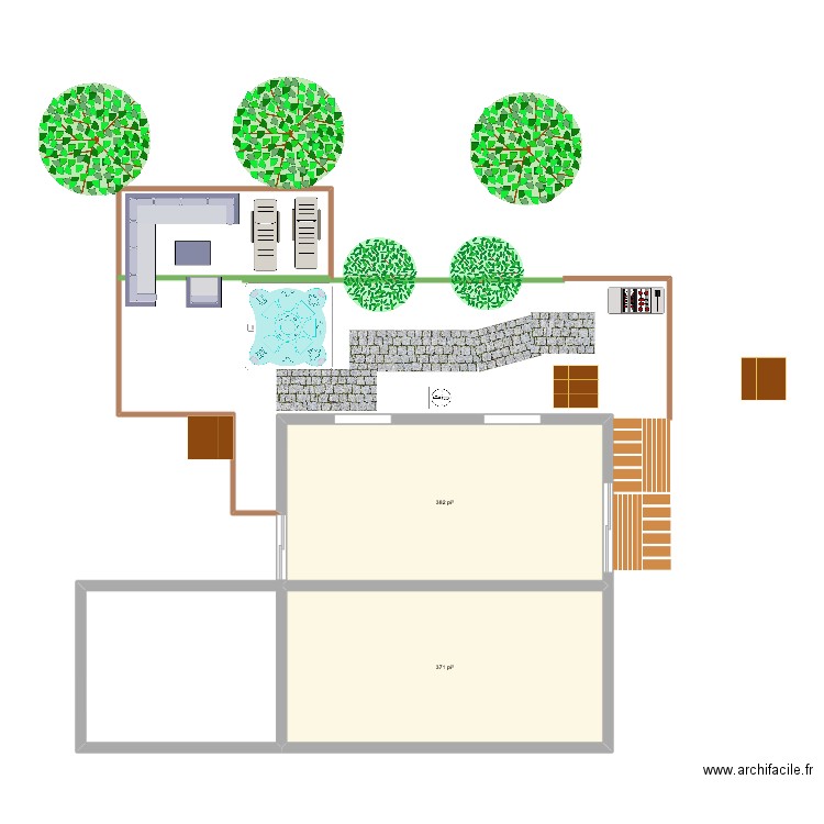 Patio Maison 1. Plan de 2 pièces et 70 m2