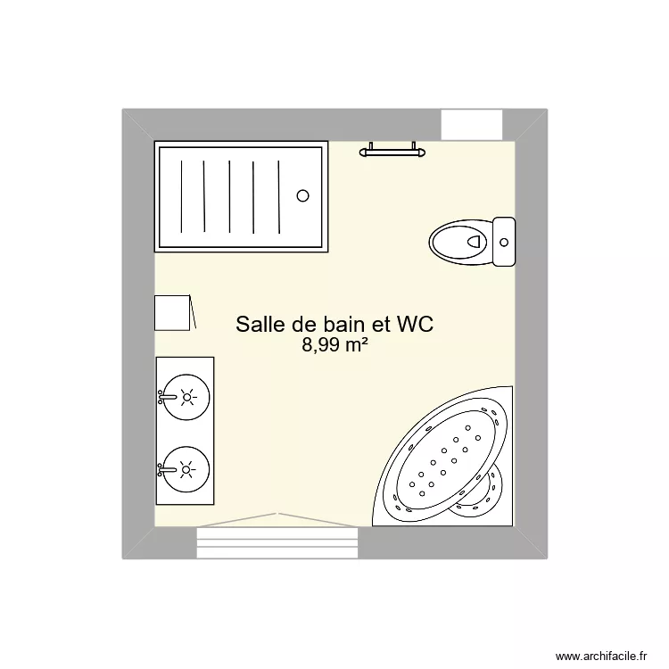 SALLE DE BAIN CONFIGURATION 2. Plan de 1  et 9 m²