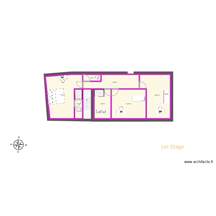 Plan C avec mesure. Plan de 7 pièces et 71 m2