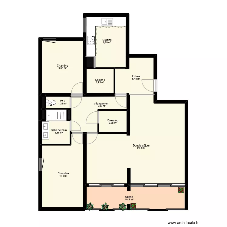 PUECHAL. Plan de 15 Pièces et 91 m²