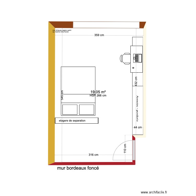 chambre rayan . Plan de 1 pièce et 19 m2