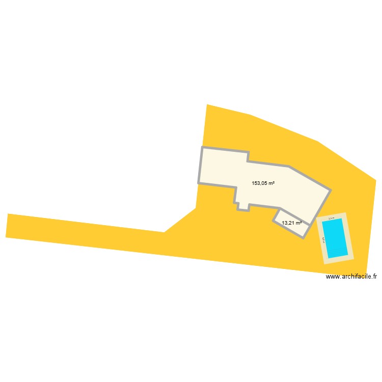 Piscine. Plan de 2 pièces et 166 m2