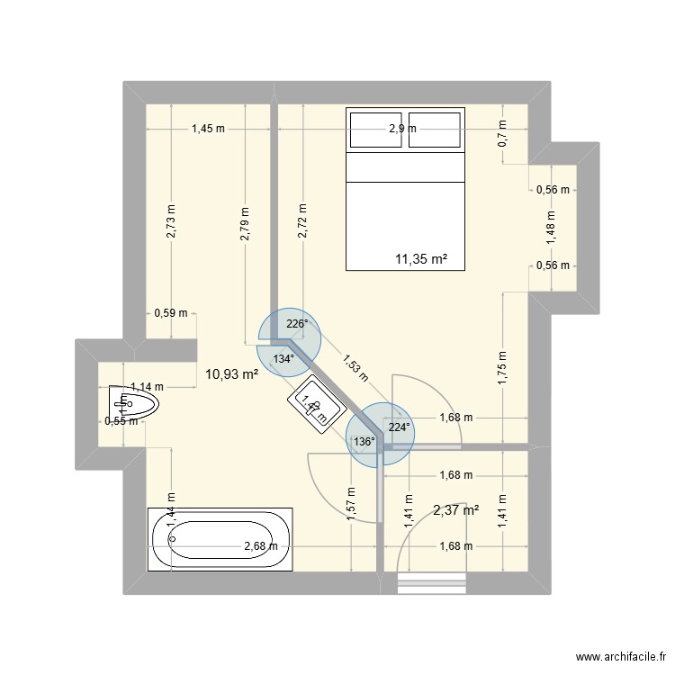 chambre parentale 3. Plan de 3 pièces et 25 m2